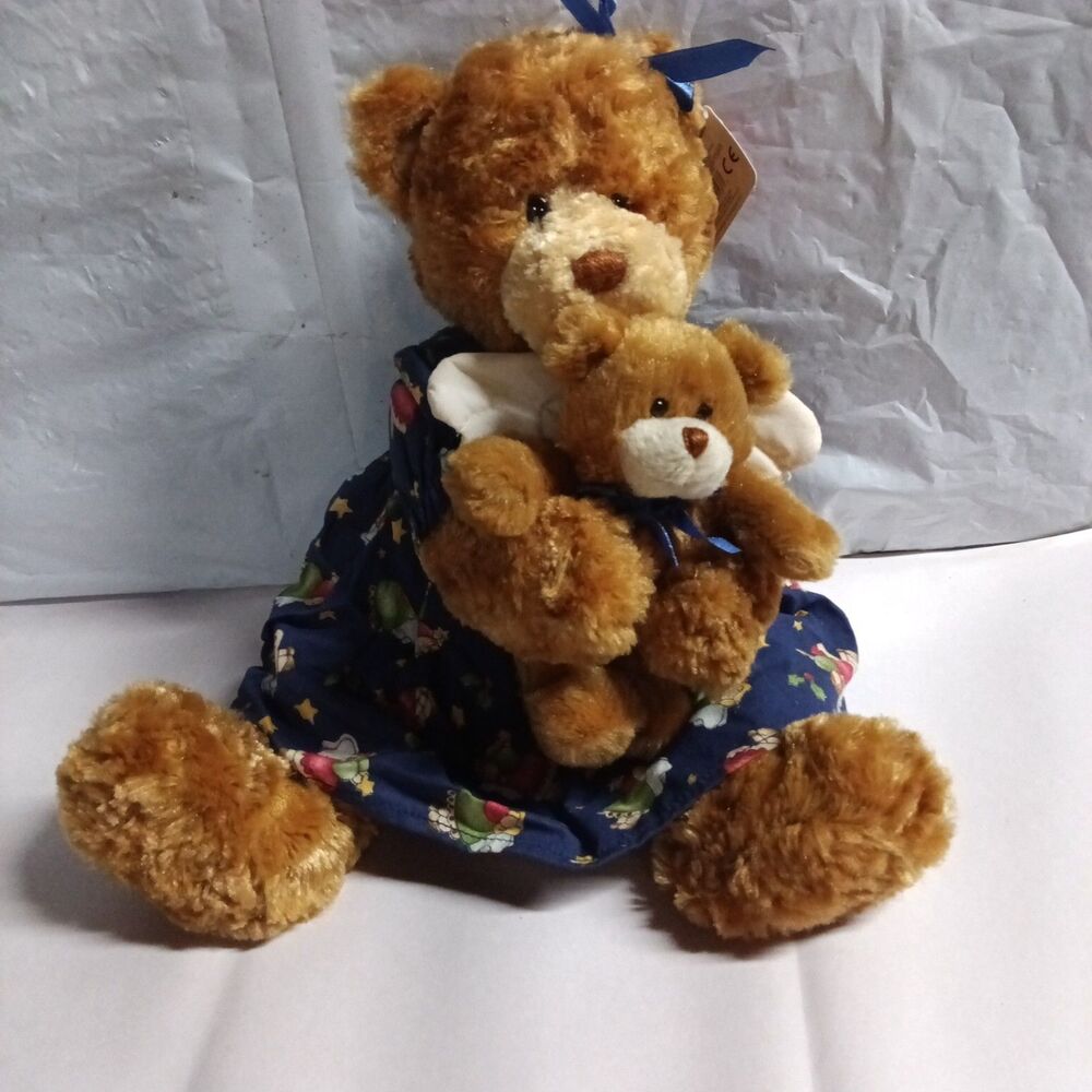 vintage GUND "Bridget" Christmas Teddy Bear With Little Bear 1990s 12 Inch